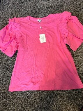 Mud Pie Pink Ruffle Balloon Sleeve Short-Sleeve Tee
